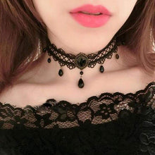 Load image into Gallery viewer, Rhinestone Black Victorian Lace Chokers - SexyBling