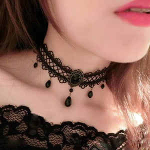 Rhinestone Black Victorian Lace Chokers - SexyBling