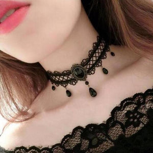 Rhinestone Black Victorian Lace Chokers - SexyBling