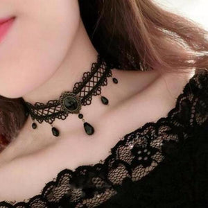 Rhinestone Black Victorian Lace Chokers - SexyBling